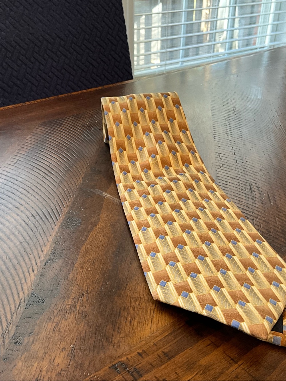 Massini Gold and Blue Accent Geometric Silk Tie